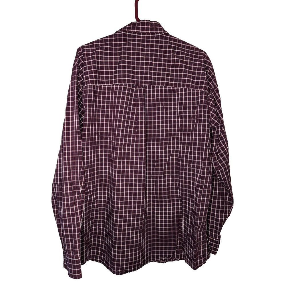 Chaps Men's XL Button Down Shirt Maroon White Plaid Long Sleeve Easy Care - Picture 3 of 6